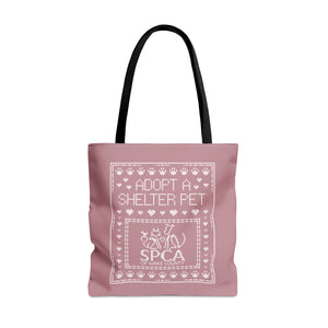 SPCA Cross Stitch Style Tote — Dusty Pink